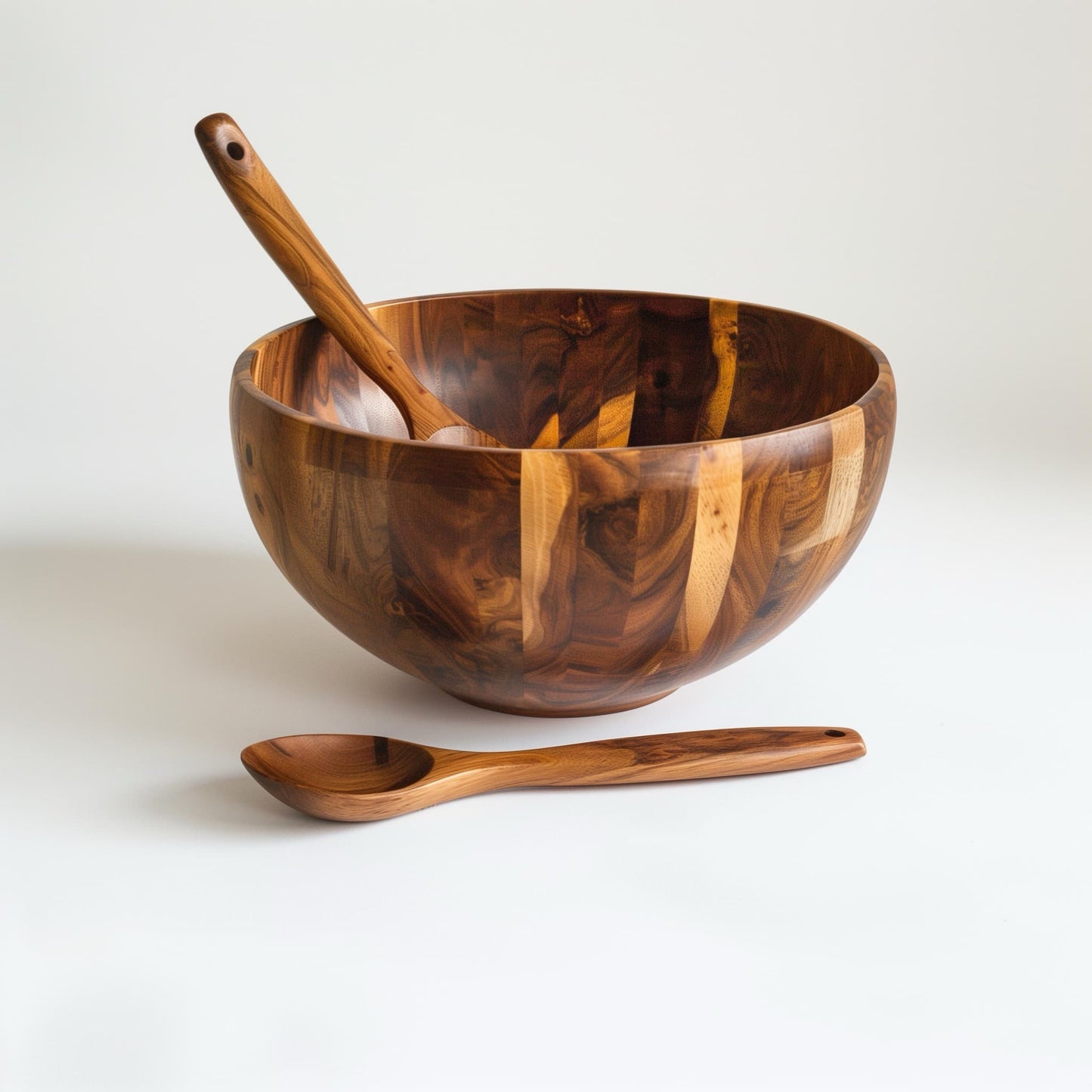 Wooden Serving Bowl with Spoon