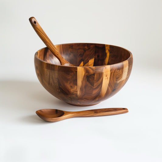 Wooden Serving Bowl with Spoon
